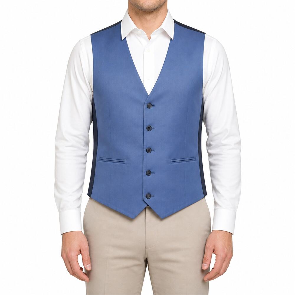 ASOS Vest Mens 42 Blue Formal Waistcoat Adjustable Back Slim Fit